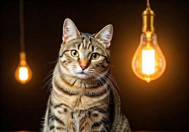 Котик возле лампы. 