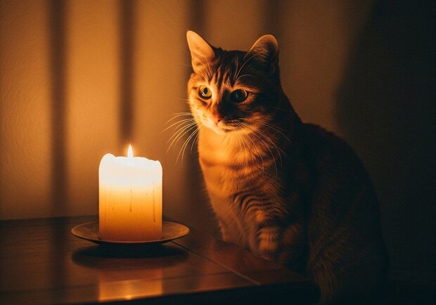 Котик возле свечи. 